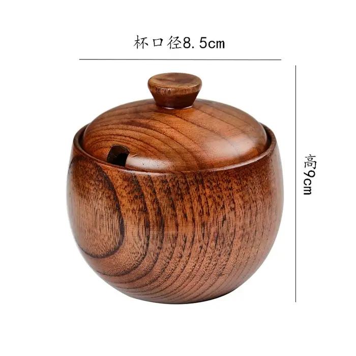 Pot d'assaisonnement en bois, récipient à épices, bidon de saveurs, pot de sel