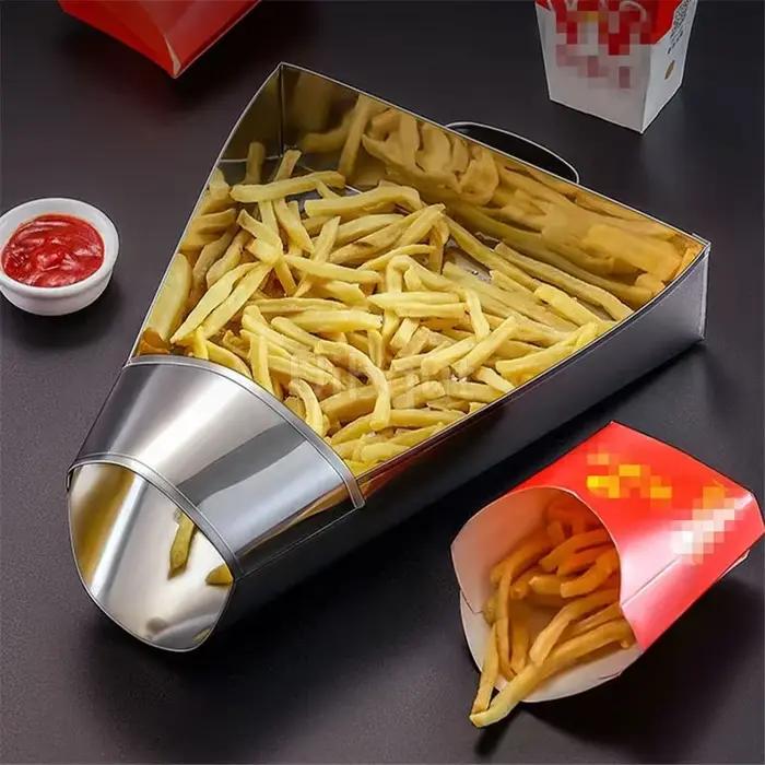 Outil de cuisine en acier inoxydable, pelle à frites, ustensile de cuisine, outil d'emballage pour frites, simple Double poignée