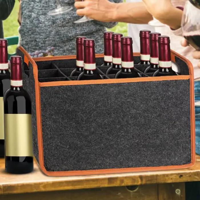 Sac de transport pour vin, boîte de rangement en feutre pour 12 bouteilles avec séparateur, sac de transport pour bouteilles d'alcool avec poignée confortable, sac de transport pour vin portable