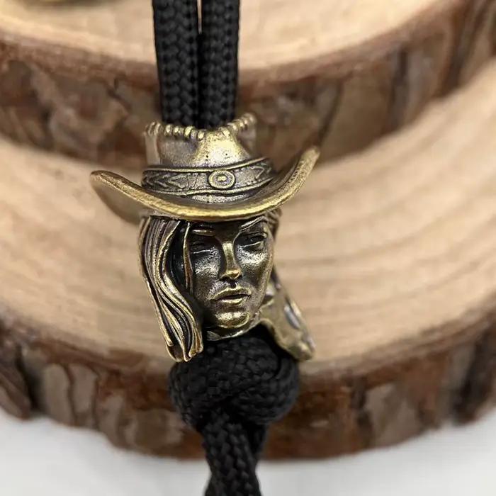 Perle de paracorde en laiton style cowgirl, accessoires DIY pour couteau, pendentifs tressés faits main pour lanière, outil EDC pour suspension de corde de parapluie extérieur