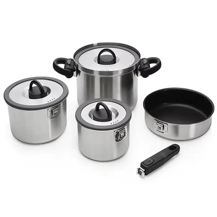 Ensemble de casseroles en acier inoxydable pliant pour camping et randonnée usage quotidien et cadeau parfait pour amateurs de plein air et chefs en herbe