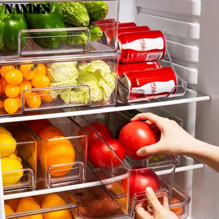 Bacs de rangement pour réfrigérateur, boîte de rangement des aliments empilable avec poignée, outil d'organisation de garde-manger en plastique transparent pour congélateur