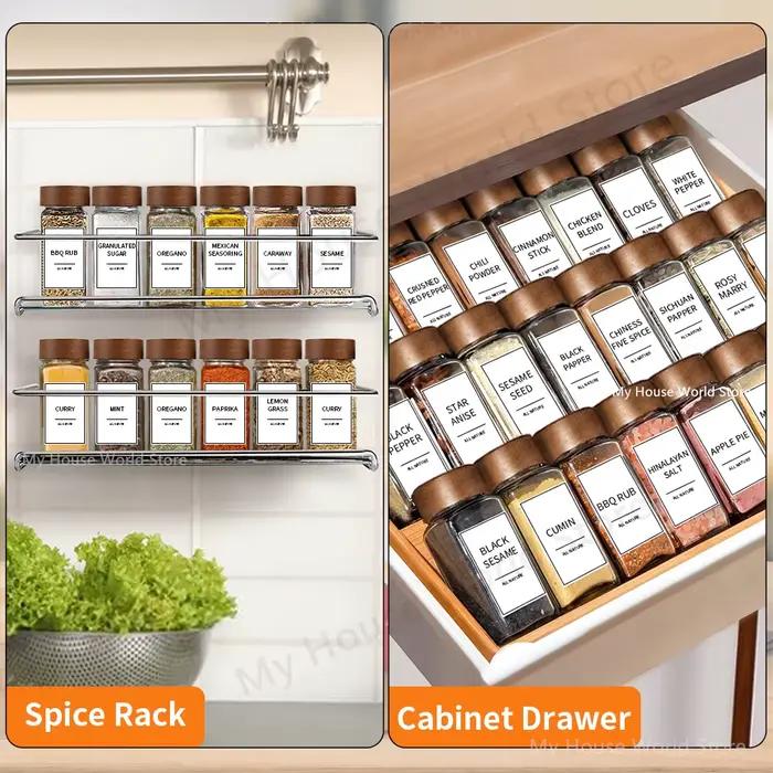 Ensemble de 13 Pots à Épices en Verre avec Couvercles en Bambou pour Organiser et Décorer Pratiquement et Esthétiquement Votre Cuisine Occasions Spéciales À Offrir