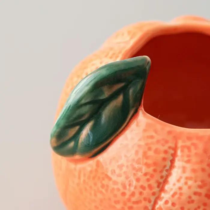 Ensemble de fourchettes à fruits en céramique orange, style créatif Ins, fourchettes à dessert avec pot de rangement, couleur unie, pour la maison