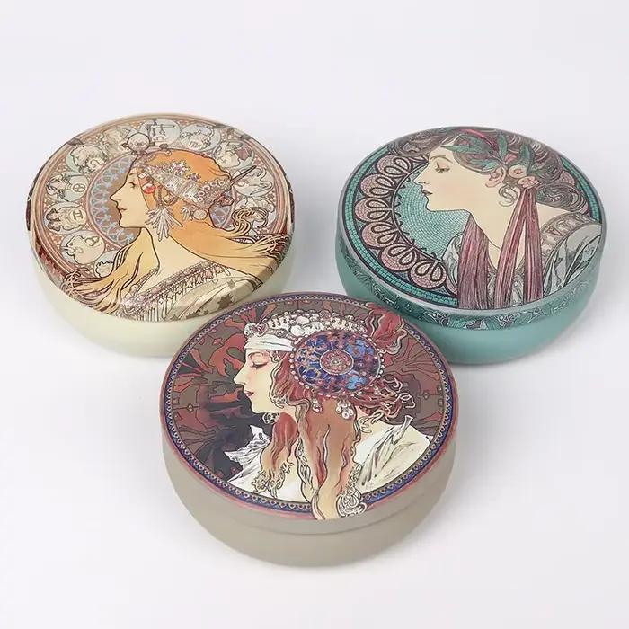 Boîte ronde en fer blanc pour gâteau Mousse, Macaron, Dessert, boîte de rangement pour thé, sucre, café, cuisine, dessin de fleurs, chocolat, bonbons, coffret cadeau