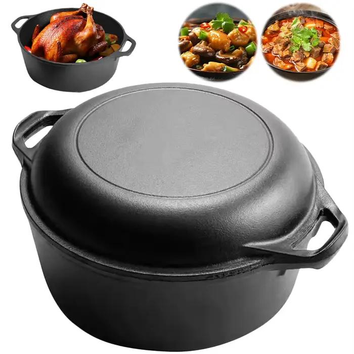 Four hollandais 2 en 1 en fonte robuste avec couvercle de poêle pour pain, cuisson, camping et barbecue occassions spéciales