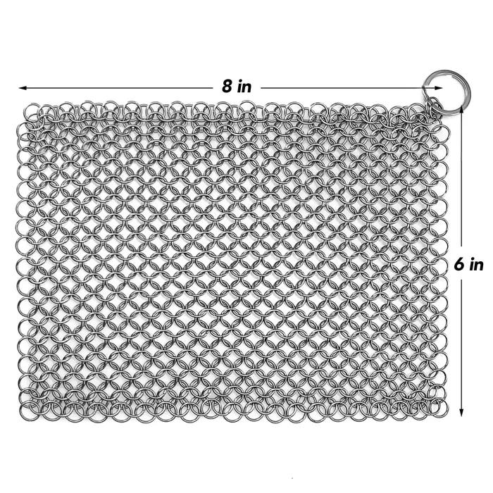 Éponge en maille de chaîne en acier inoxydable 316 pour nettoyage de poêles en fonte, 8*6, pour poêles en fonte pré-culottées