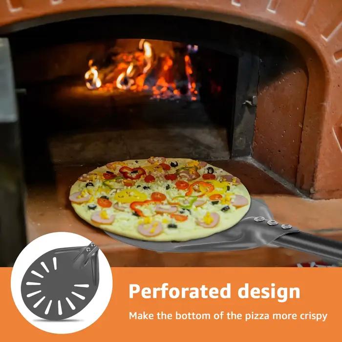 Pelle à Pizza Perforée en Aluminium avec Long Manche, Rotateur Antiadhésif pour la Maison