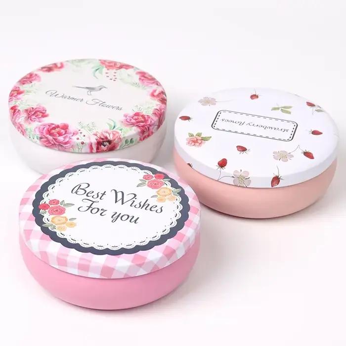 Boîte ronde en fer blanc pour gâteau Mousse, Macaron, Dessert, boîte de rangement pour thé, sucre, café, cuisine, dessin de fleurs, chocolat, bonbons, coffret cadeau