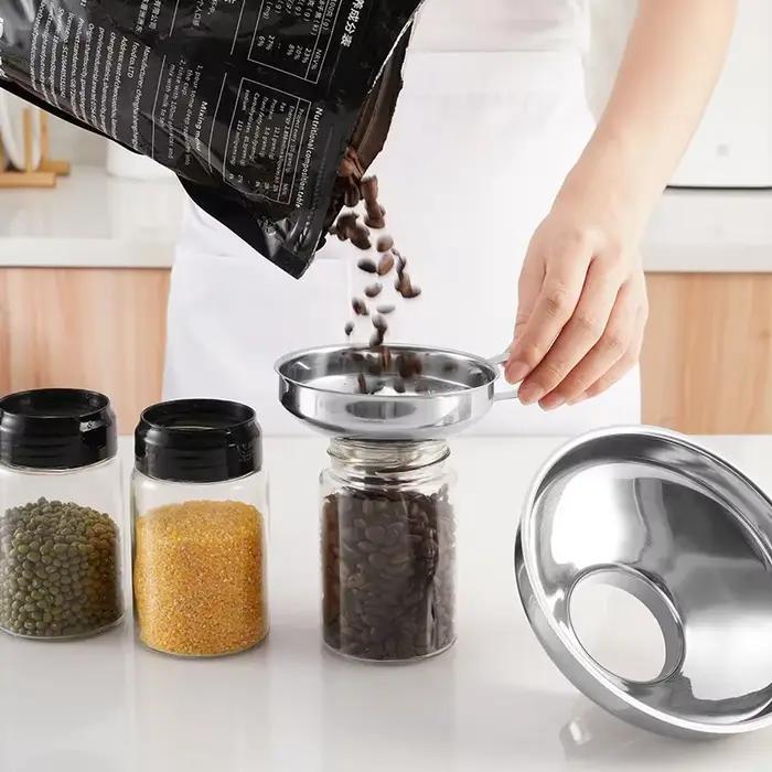 Entonnoir à large bouche en acier inoxydable, entonnoir en conserve, tasse, confiture, filtre à trémie pour pot de vinaigrette, filtre à huile en conserve, vin, eau, épices, etc.