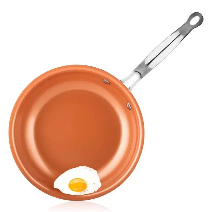 LMETJMA Poêle à frire antiadhésive 20 24 28 cm avec revêtement en céramique titane Poêle à œufs ronde en cuivre Ustensiles de cuisine KC0459