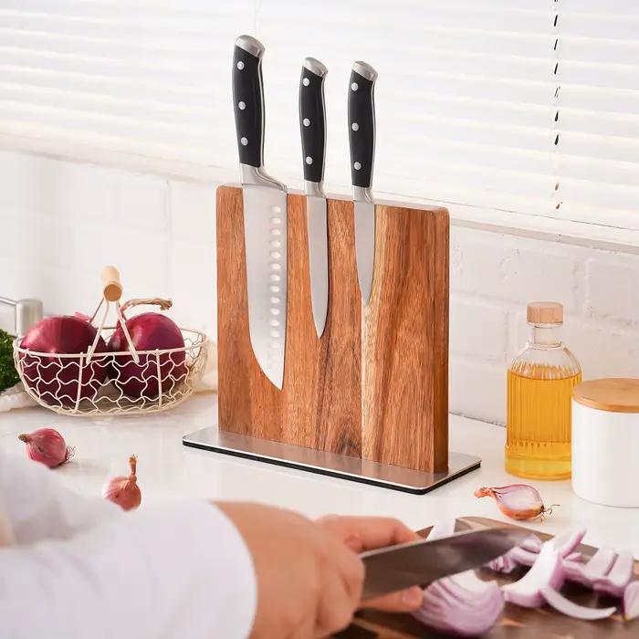 Couteau magnétique en bois d'acacia nuits, rangement de cuisine moderne simple, porte-couteau avec aimants de bain pour opaque et ustensiles