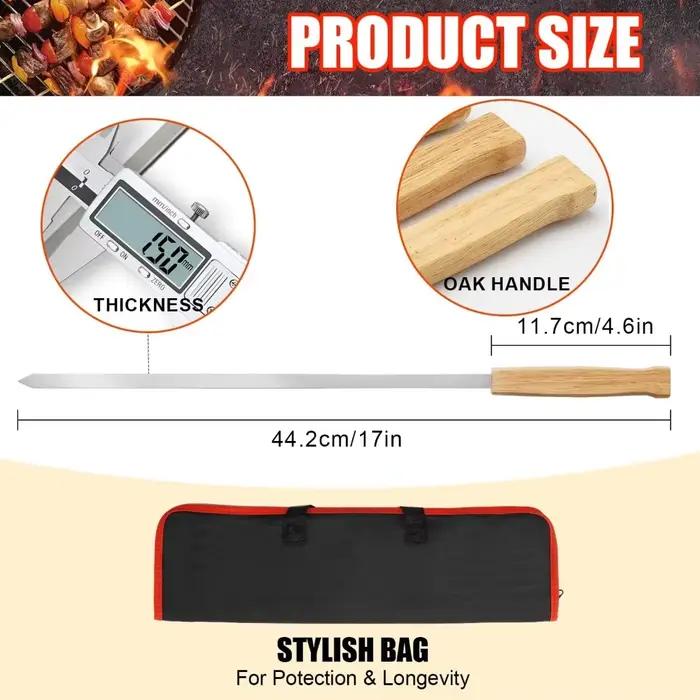 Grands brochettes de Kabob en acier inoxydable, épaisses et réutilisables pour la viande, le poulet et les légumes, outils essentiels pour Barbecue en plein air, 8 pièces