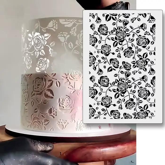 Pochoir à gâteau en PET de qualité alimentaire, motif rose, moule de décoration réutilisable pour la pâtisserie, le sugarcraft, le scrapbooking et la peinture DIY