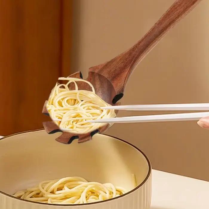 Cuillère à Spaghetti en bois cuillère de serveur de Spaghetti cuillère à Spaghetti suspendue de 12.6 pouces louche à pâtes en bois avec dents pour Spaghetti à pâtes