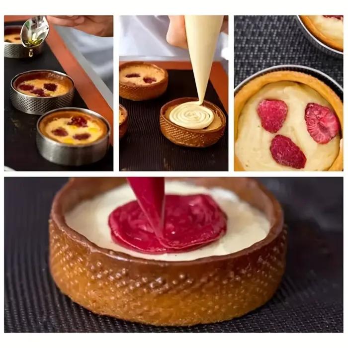 Ensemble de 12 anneaux à tarte ronds en acier inoxydable - Moules perforés pour mousses et desserts, emporte-pièces, moules à tarte aux fruits