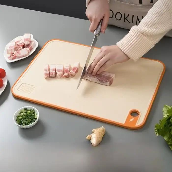 Planche à découper antibactérienne Double face en paille de blé, planche collante multifonctionnelle en plastique antidérapante Anti-moisissure pour la cuisine de la maison