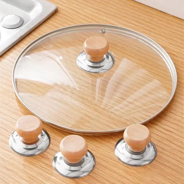 3 Pièces Boutons de Couvercle Universels en Bois Résistants à la Chaleur pour Casseroles et Poêles, Poignées de Remplacement pour Ustensiles de Cuisine