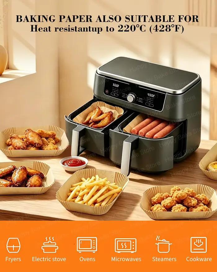 Papiers de cuisson jetables pour friteuse à air, compatibles avec les friteuses à air double zone Ninja AF300EU, AF400EU (7,5–9,5 L) et autres friteuses à air double zone