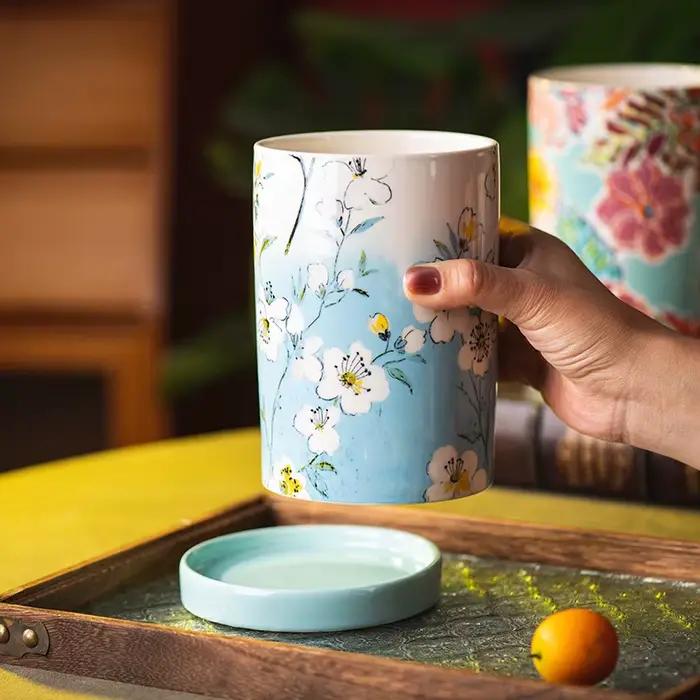 Fournitures de rangement de cuisine en céramique, porte-baril de baguettes, porte-couteau, cuillère et fourchette, pot de rangement de fleurs pour une organisation élégante