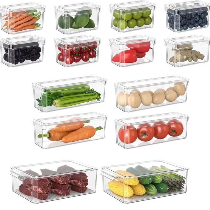 Nouveau bac organisateur de réfrigérateur empilable, boîte de stockage des aliments avec poignée, garde-manger en plastique transparent, outil d'organisation de congélateur de nourriture