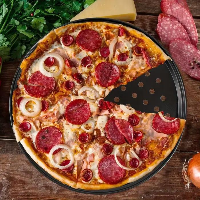 Ensemble de poêles à Pizza perforées en acier au carbone, plaque de cuisson antiadhésive de 10/11/12 pouces, outils de cuisson ronds à usage Mupti, croustillant et pétillant
