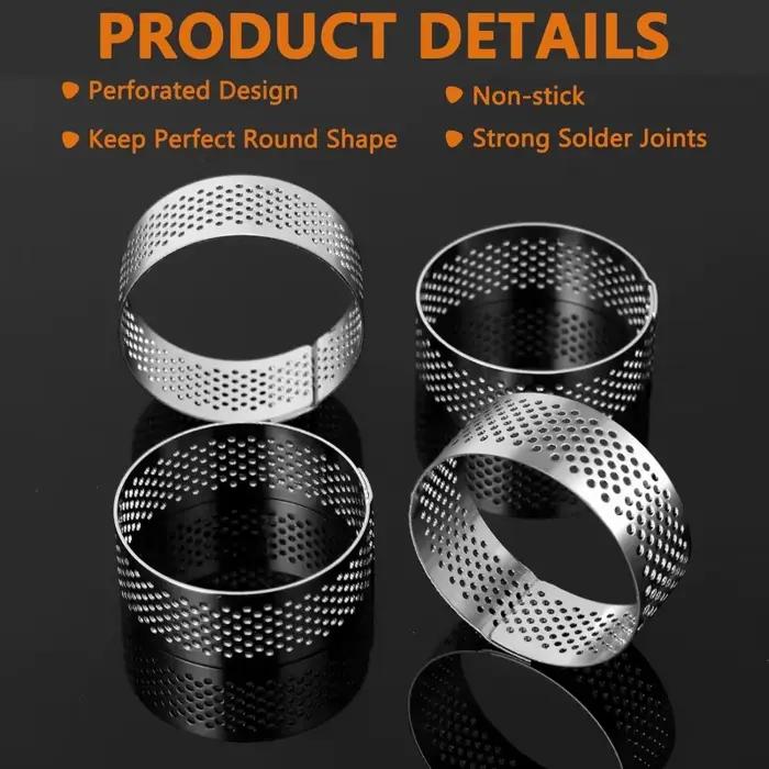 Ensemble de 12 anneaux à tarte ronds en acier inoxydable - Moules perforés pour mousses et desserts, emporte-pièces, moules à tarte aux fruits