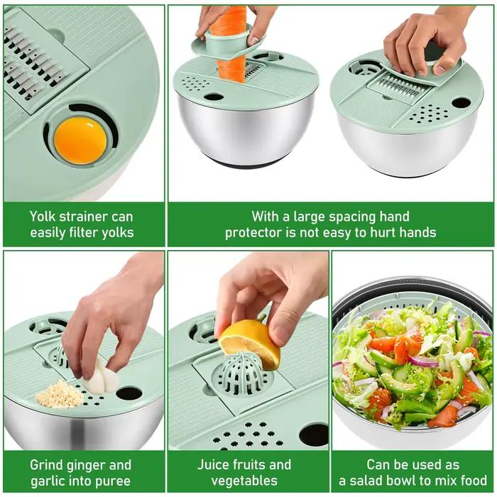 1 Essoreuse à salade en acier inoxydable/plastique, grande essoreuse à laitue avec lame, sécheur de légumes multifonctionnel pour la cuisine