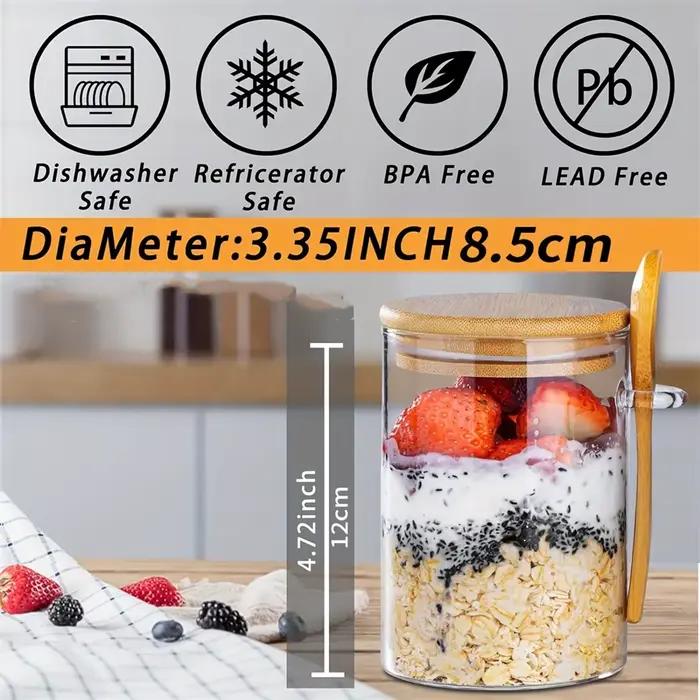 Bocaux en verre hermetiques avec couvercle et cuillere pour overnight oats verre bleu rouge noir vert stockage hermetique pour petit dej graines de chia salade cereales cafe the occasions speciales