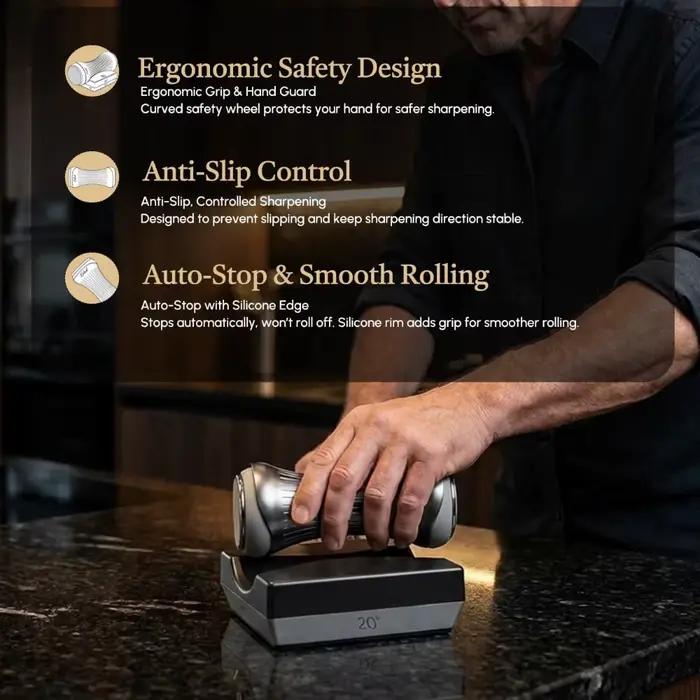 Aiguiseur de couteaux luxueux à roulettes avec disque diamanté