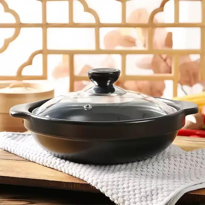 1 pot en argile céramique avec couvercle-pot en argile de qualité restaurant de style asiatique traditionnel pour la cuisson du riz délicieux, bol en pierre peu profonde