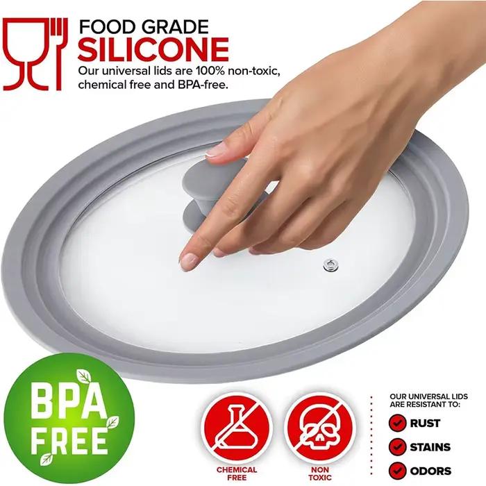 Couvercle universel en verre trempé avec bord en silicone résistant à la chaleur pour casseroles et poêles diamètres 24 cm 26 cm 28 cm occasions spéciales