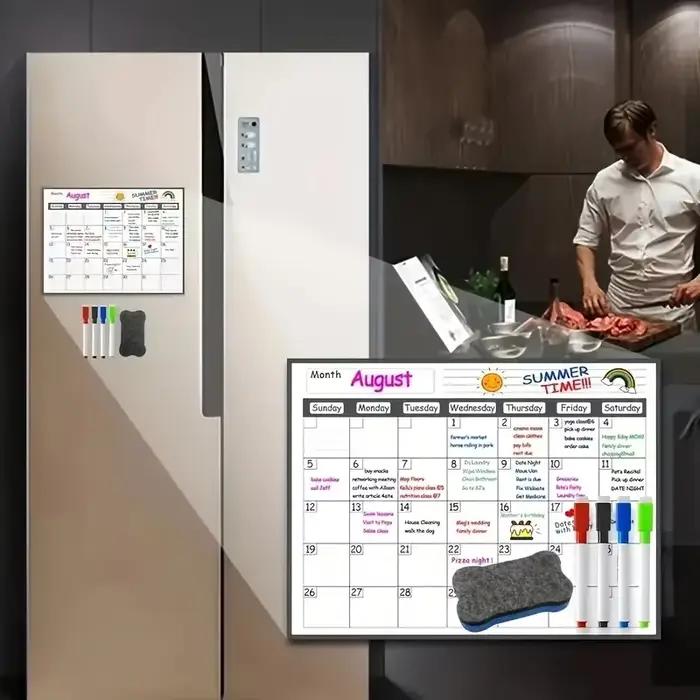 Réfrigérateur magnétique effaçable à sec calendrier planificateur mensuel tableau blanc enregistrement tableau d'affichage bloc-notes aimants de réfrigérateur décor de cuisine