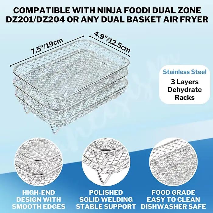 Support de gril rectangulaire empilable à trois couches pour friteuses à air Ninja double paniers cuisine four polyvalent occasionnels spéciaux