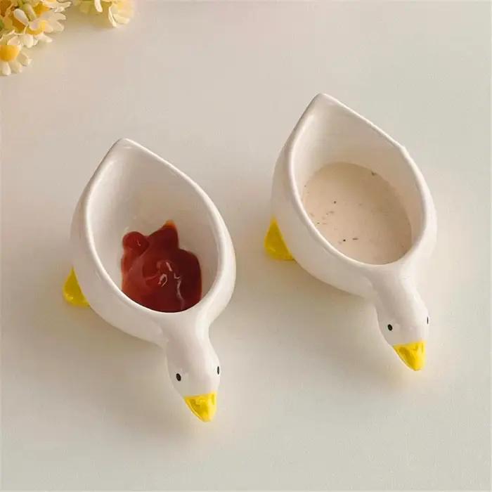 Plat d'assaisonnement de canard en céramique, plat de trempage de salade, mini bol de crème, couverts de thé de l'après-midi au design mignon