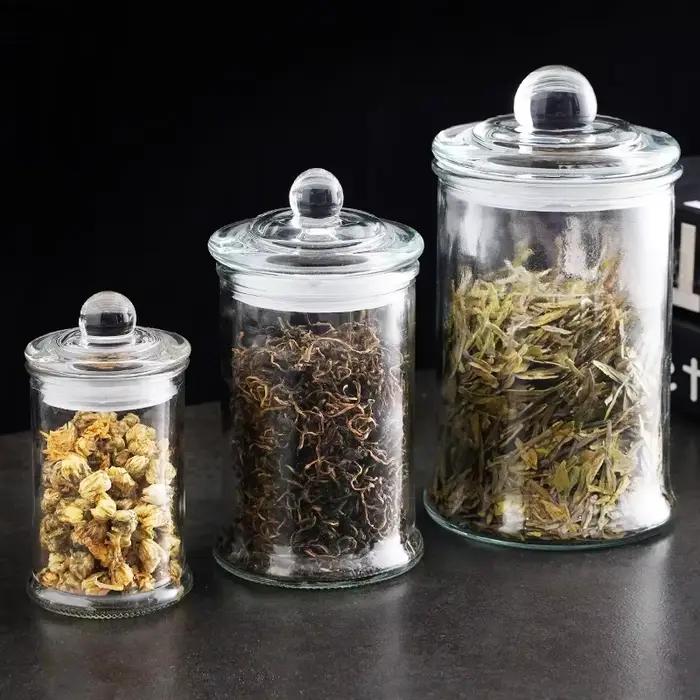 Bocaux en verre scellés transparents minimalistes, pots de rangement avec veds, caddie à thé, pots à bonbons, décoration de bure
