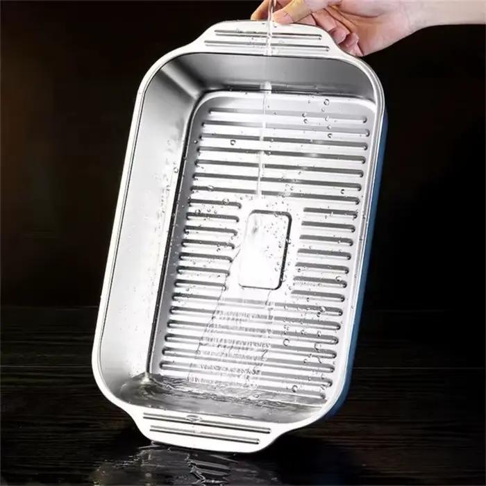 Poêle à poisson grillé en acier inoxydable avec couvercle