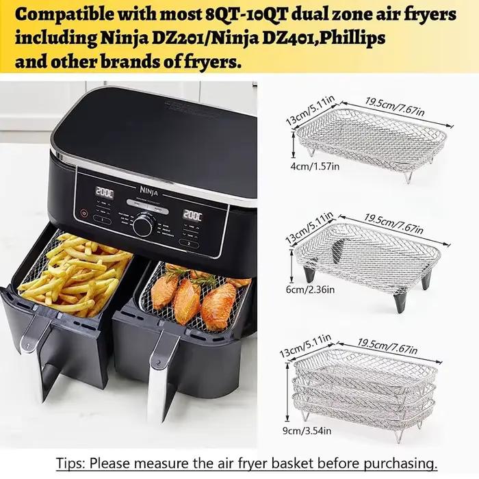 Support de gril rectangulaire empilable à trois couches pour friteuses à air Ninja double paniers cuisine four polyvalent occasionnels spéciaux