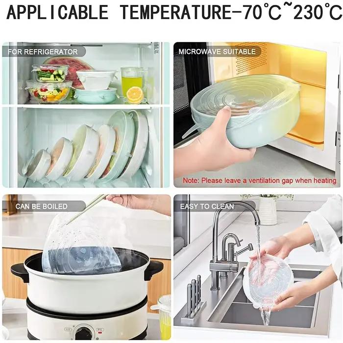Couvercle en Silicone Rétractable Universel Réglable, Accessoire de Cuisine, 6 Pièces