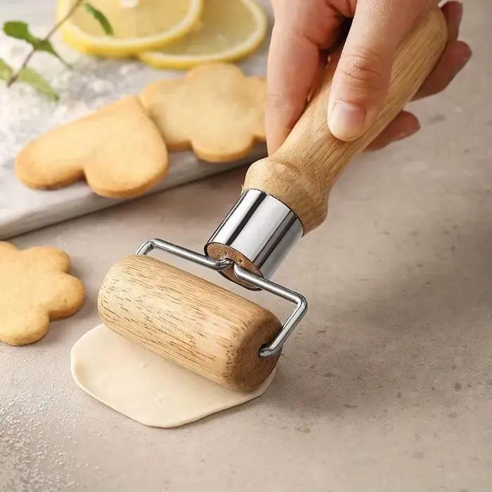 Rouleau à pâtisserie en bois pour la cuisson, rouleau à pâte à tête unique avec poignée optique, outil de cuisson de cuisine pour la polymérisation, roulement sans fil