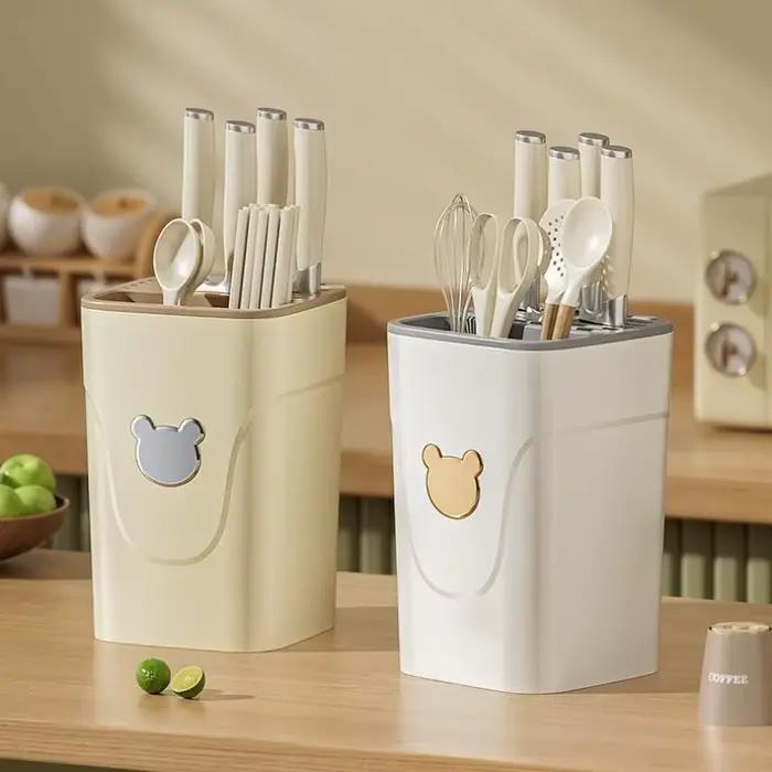 Porte-couteau multifonctionnel blanc pour rangement vertical et drainage facile pour cuisine moderne et organisation optimisée