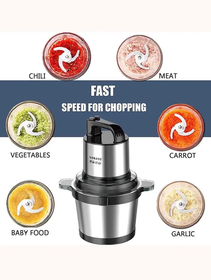 Couteau électrique avec bol en acier inoxydable hachoir à viande 2 vitesses 4 lames pour viande et oignon occasion spéciale cuisine rapide efficace