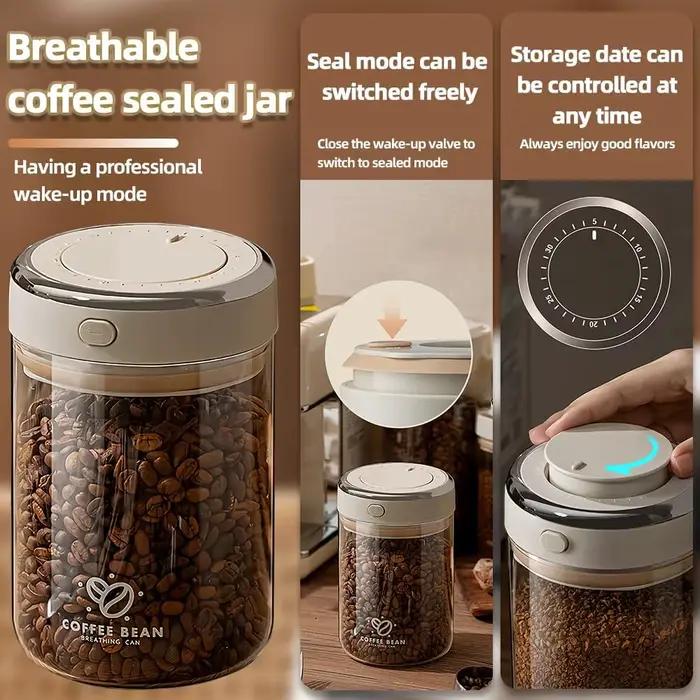 Pot scellé sous vide de grains de café de qualité alimentaire avec traqueur de date et conteneurs de stockage de valve