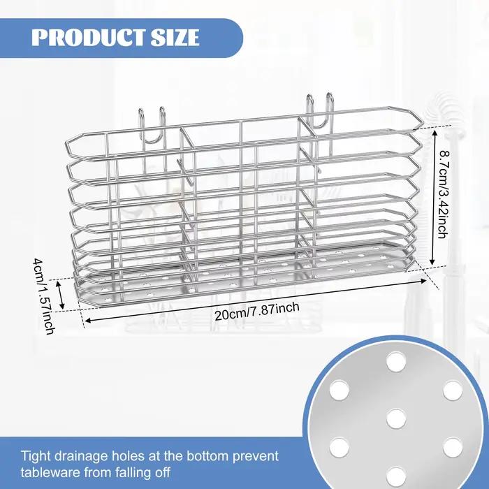 Support de rangement d'ustensiles en acier inoxydable, support suspendu pour baguettes de cuisine, panier de rangement pour couverts, organisateur de comptoir d'évier