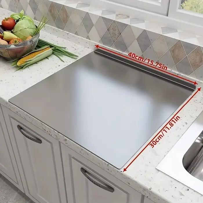 Planche à découper en acier inoxydable robuste antidérapante pour viande légumes et pâtisserie nettoyage facile avec lèvre de sécurité occasions spéciales cuisson préparation alimentaire