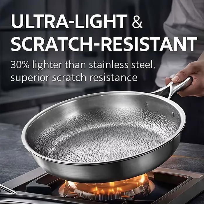 Poêle à frire en acier inoxydable tri-couche 10 11 12 pouces poignées ergonomiques pour cuisine professionnelle et amateurs occasions spéciales