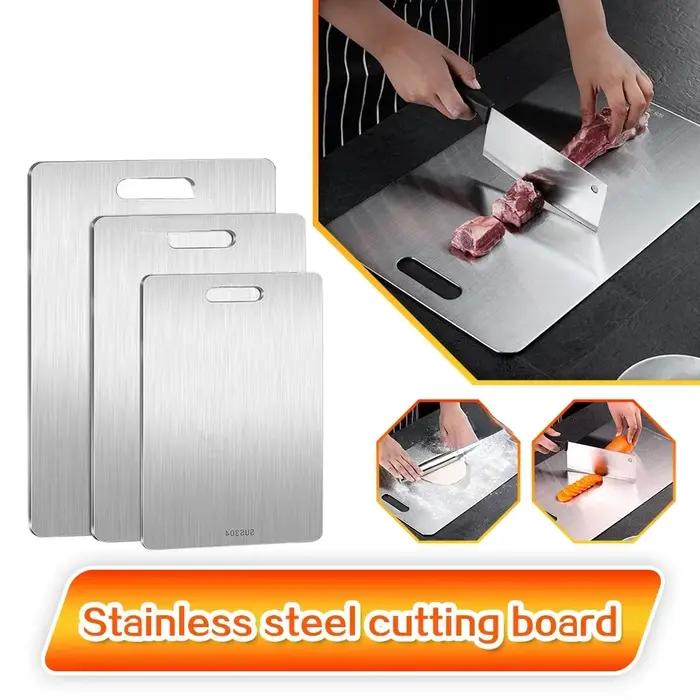 Planche à découper double face en acier inoxydable antibactérienne pour la cuisine et la préparation d'aliments pour bébés occaions familiales