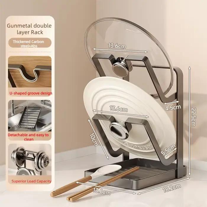 Support de rangement superposé pour couvercles de casseroles et planches à découper en acier au carbone, pour comptoir de cuisine, avec plateau d'égouttage