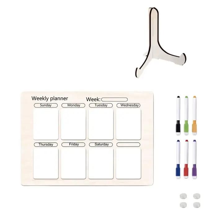 Tableau de notes magnétique pour réfrigérateur, planificateur de repas en bois avec stylo, tableau de planification des aliments, planche de préparation des repas pour la maison