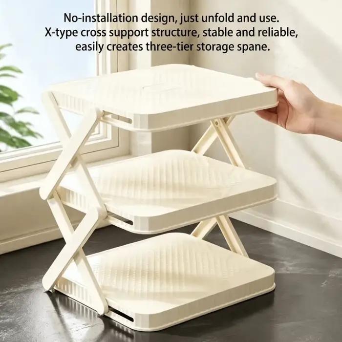 Étagère à plateaux pliable à 3 niveaux, gain de place, support de préparation pliable, support de rangement pour vaisselle multifonctionnel et durable